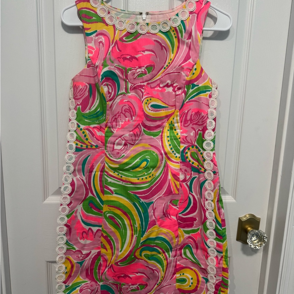 Vibrant Pink and Green Sleeveless Dress